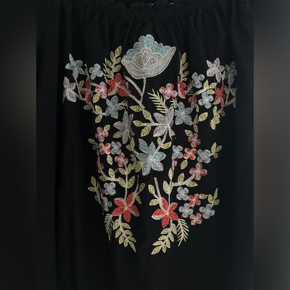 FREE PEOPLE FLEUR DU JOUR OFF-THE-SHOULDER EMBROIDERY DRESS BLACK - Picture 7 of 8